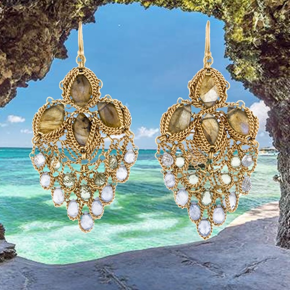 SOLD -Anthony Nak 18k Labradorite & Aquamarine Earrings - Picture 5 of 7